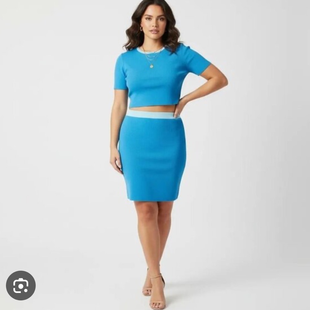 HOUSE OF HARLOW 1960 Blue Combo Preppy Chic Crop Top & Knit Skirt Set Size XS